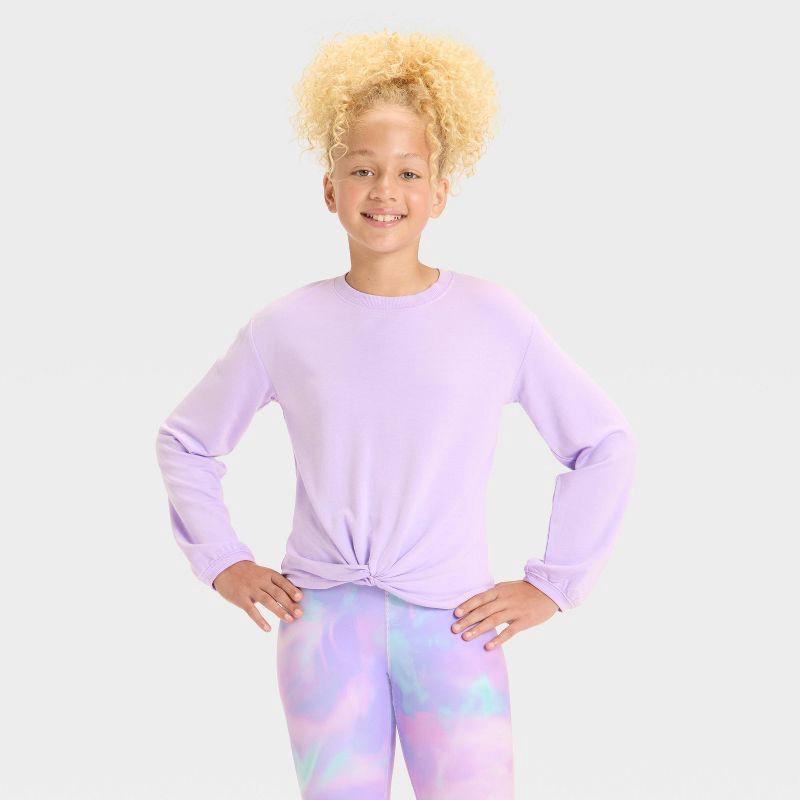 slide 1 of 3, Girls' Modal French Terry Crewneck Sweatshirt - All In Motion™ Lilac Purple XL, 1 ct