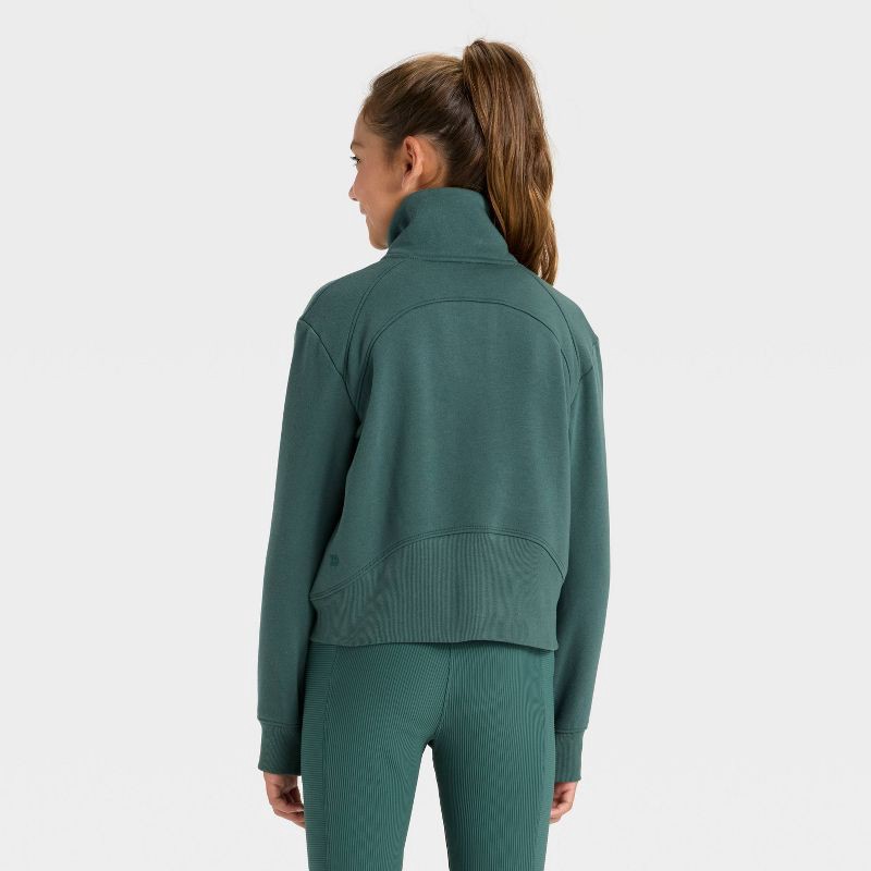 slide 2 of 3, Girls' Active Comfort Fleece 1/2 Zip Pullover Sweatshirt - All In Motion™ Dark Green XL, 1 ct