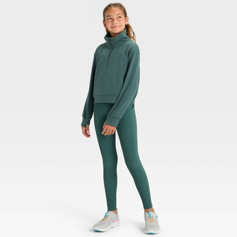 slide 3 of 3, Girls' Active Comfort Fleece 1/2 Zip Pullover Sweatshirt - All In Motion™ Dark Green XL, 1 ct