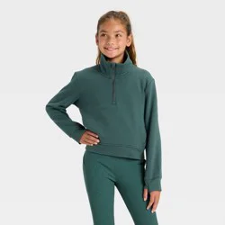 Girls' Active Comfort Fleece 1/2 Zip Pullover Sweatshirt - All In Motion™ Dark Green XL