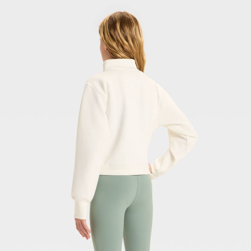 slide 2 of 3, Girls' Airy Sleek Piped 1/2 Zip Pullover Sweatshirt - All In Motion™ Cream M, 1 ct