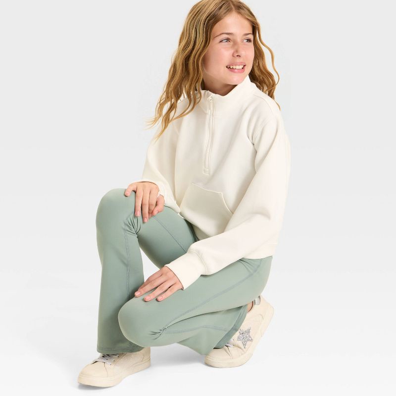 slide 3 of 3, Girls' Airy Sleek Piped 1/2 Zip Pullover Sweatshirt - All In Motion™ Cream M, 1 ct