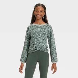 Girls' Modal French Terry Crewneck Sweatshirt - All In Motion™ Fern Green Leopard Print XS