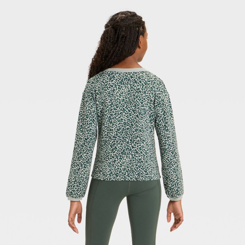 slide 3 of 3, Girls' Modal French Terry Crewneck Sweatshirt - All In Motion™ Fern Green Leopard Print XL, 1 ct