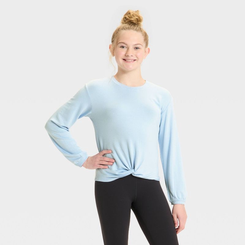 slide 1 of 3, Girls' Modal French Terry Crewneck Sweatshirt - All In Motion™ Sky Blue M, 1 ct