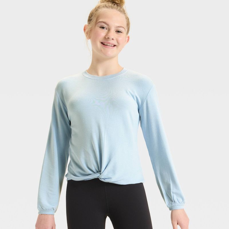 slide 3 of 3, Girls' Modal French Terry Crewneck Sweatshirt - All In Motion™ Sky Blue XL, 1 ct