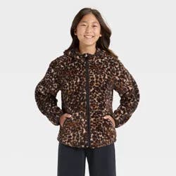 Girls' High Pile Fleece Full Zip Jacket - All In Motion™ Brown M