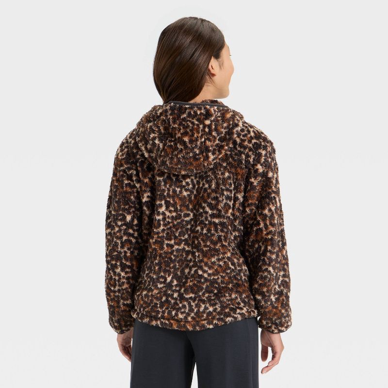 slide 2 of 3, Girls' High Pile Fleece Full Zip Jacket - All In Motion™ Brown L, 1 ct