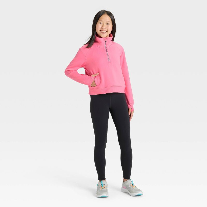 slide 3 of 3, Girls' Active Comfort Fleece 1/2 Zip Pullover Sweatshirt - All In Motion™ Pink XS, 1 ct