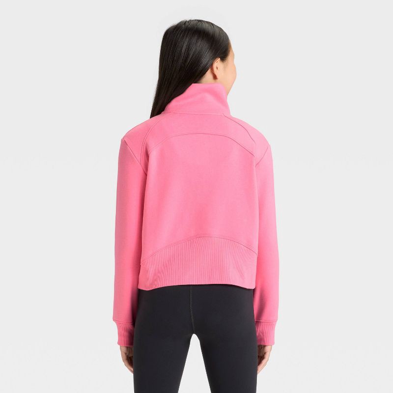 slide 2 of 3, Girls' Active Comfort Fleece 1/2 Zip Pullover Sweatshirt - All In Motion™ Pink S, 1 ct