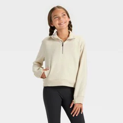 Girls' Active Comfort Fleece 1/2 Zip Pullover Sweatshirt - All In Motion™ Cream XS