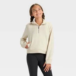 Girls' Active Comfort Fleece 1/2 Zip Pullover Sweatshirt - All In Motion™ Cream XS