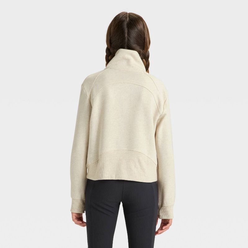 slide 2 of 3, Girls' Active Comfort Fleece 1/2 Zip Pullover Sweatshirt - All In Motion™ Cream M, 1 ct
