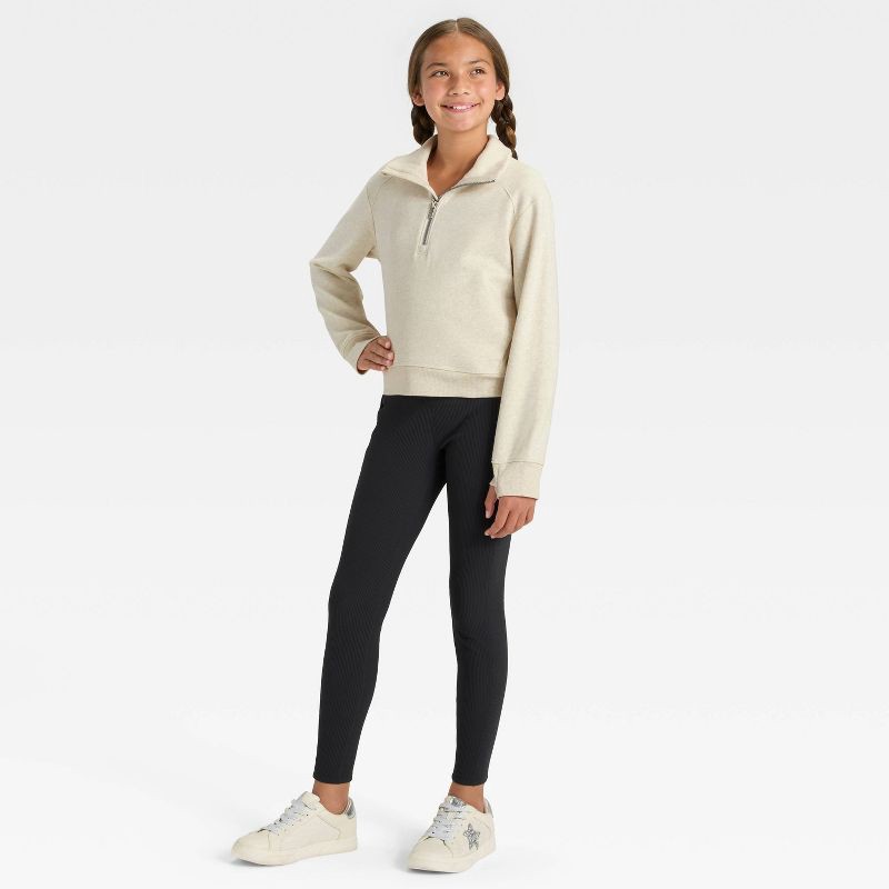 slide 3 of 3, Girls' Active Comfort Fleece 1/2 Zip Pullover Sweatshirt - All In Motion™ Cream M, 1 ct