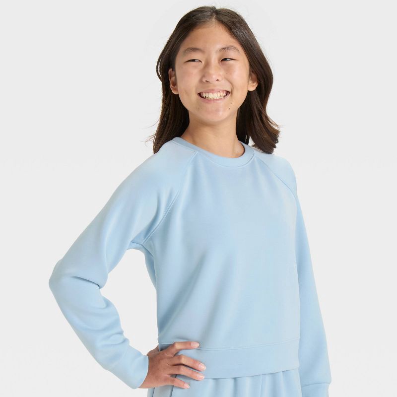 slide 3 of 3, Girls' Airy Sleek Pullover Sweatshirt - All In Motion™ Blue XL, 1 ct