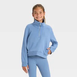 Girls' Active Comfort Fleece 1/2 Zip Pullover Sweatshirt - All In Motion™ Blue XL