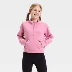 Girls' Airy Sleek Piped 1/2 Zip Pullover Sweatshirt - All In Motion™ Rose Pink XS