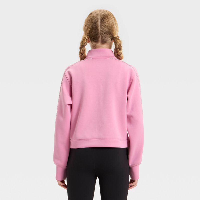 slide 2 of 3, Girls' Airy Sleek Piped 1/2 Zip Pullover Sweatshirt - All In Motion™ Rose Pink S, 1 ct