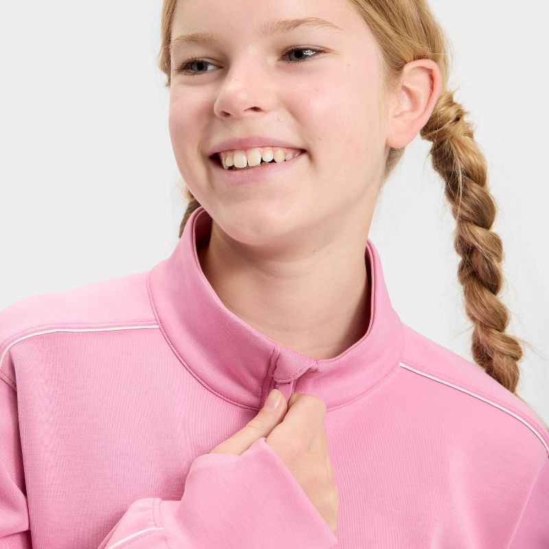 slide 3 of 3, Girls' Airy Sleek Piped 1/2 Zip Pullover Sweatshirt - All In Motion™ Rose Pink L, 1 ct