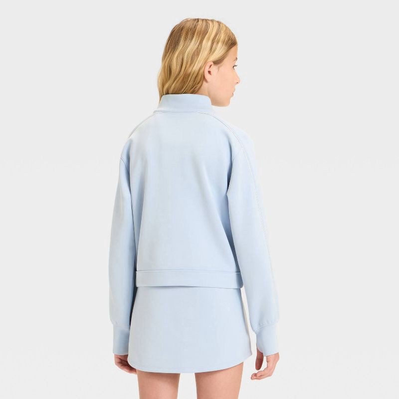 slide 2 of 3, Girls' Airy Sleek Piped 1/2 Zip Pullover Sweatshirt - All In Motion™ Sky Blue S, 1 ct