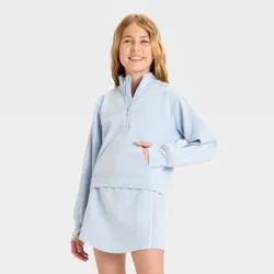Girls' Airy Sleek Piped 1/2 Zip Pullover Sweatshirt - All In Motion™ Sky Blue M
