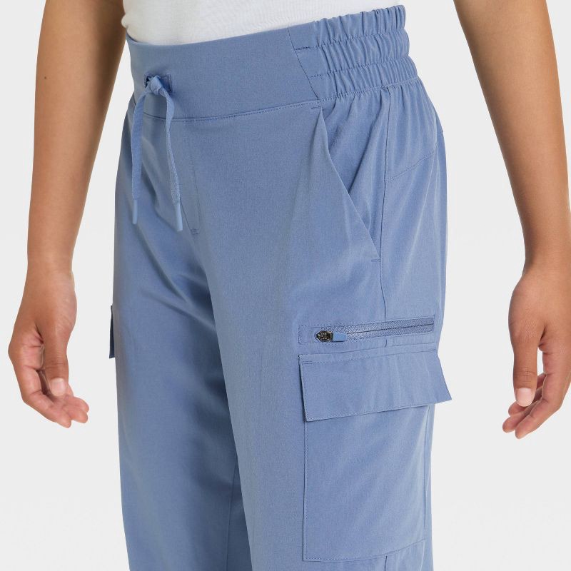 slide 3 of 3, Girls' Woven Cargo Jogger Pants - All In Motion™ Slate Blue L, 1 ct