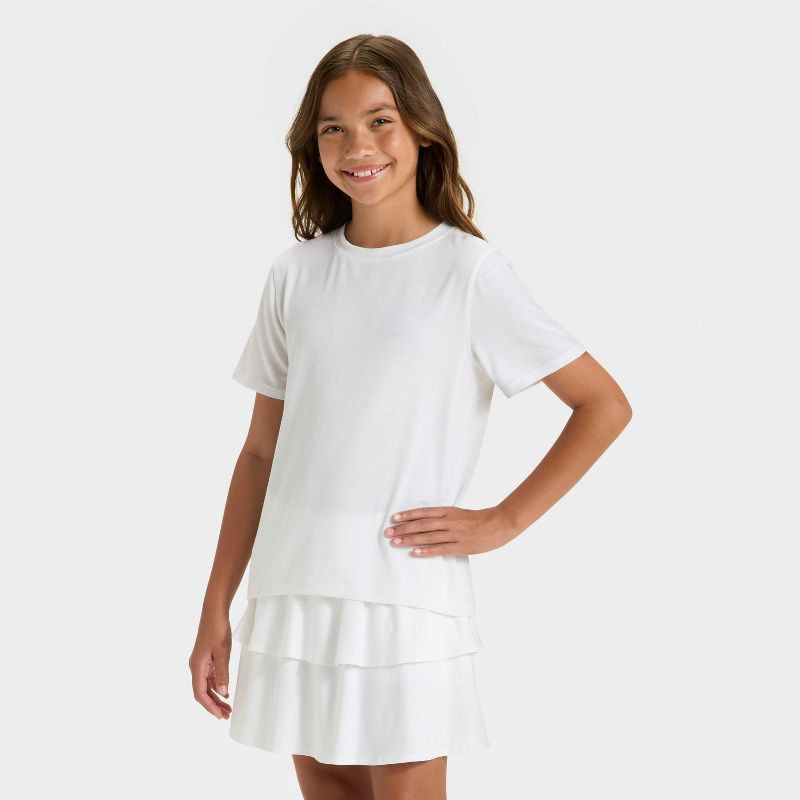 slide 1 of 3, Girls' Short Sleeve Gym T-Shirt - All In Motion™ White M, 1 ct