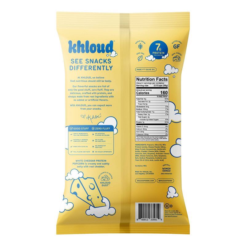 slide 2 of 5, Khloud White Cheddar Protein Popcorn - 4oz, 4 oz