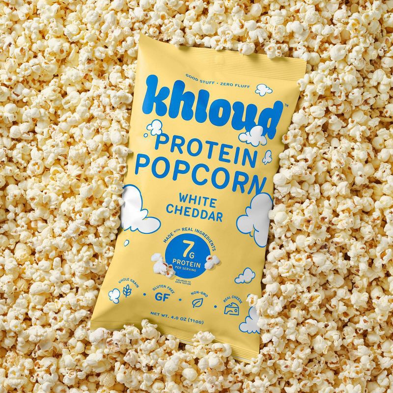slide 3 of 5, Khloud White Cheddar Protein Popcorn - 4oz, 4 oz
