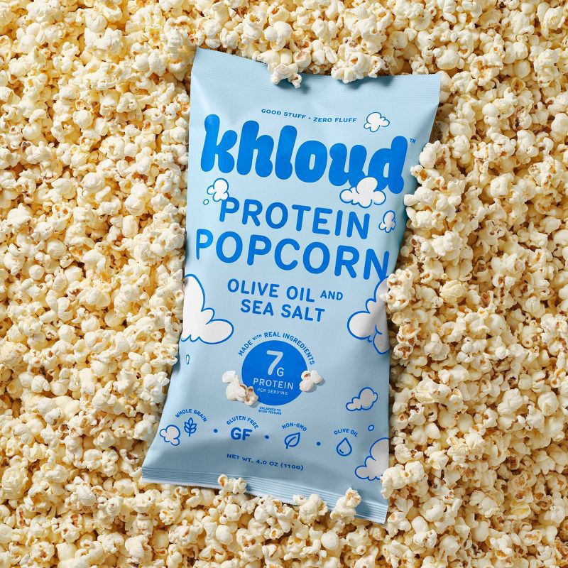 slide 3 of 5, Khloud Olive Oil and Sea Salt Protein Popcorn - 4oz, 4 oz