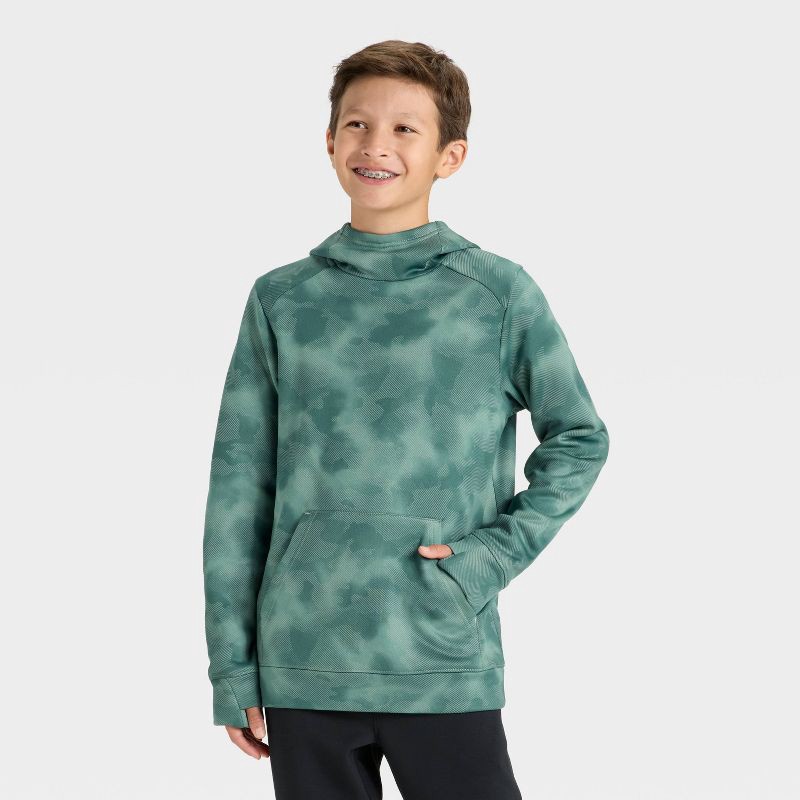 slide 1 of 3, Boys' Tech Fleece Hoodie Sweatshirt - All In Motion™ Green S, 1 ct