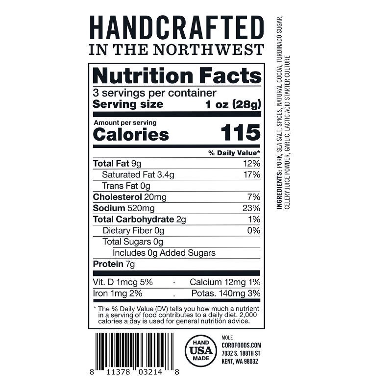 slide 6 of 6, Coro Foods Uncured Cocoa, Cinnamon and Chipotle Salami - 3oz, 3 oz