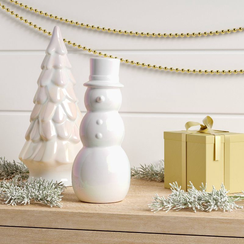 slide 2 of 4, 7" Christmas Ceramic Iridescent Snowman Figurine - Wondershop™, 1 ct