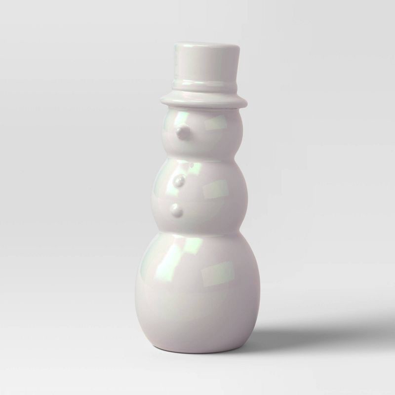 slide 1 of 4, 7" Christmas Ceramic Iridescent Snowman Figurine - Wondershop™, 1 ct