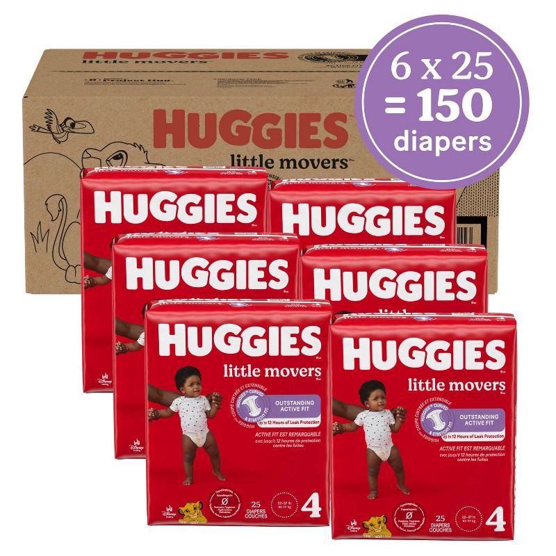 slide 2 of 16, Huggies Little Movers Diapers - Size 4 - 150ct, 4 x 150 ct