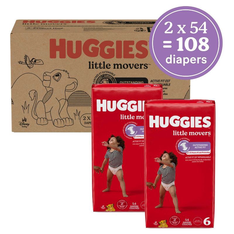 slide 2 of 16, Huggies Little Movers Diapers - Size 6 - 108ct, 6 x 108 ct