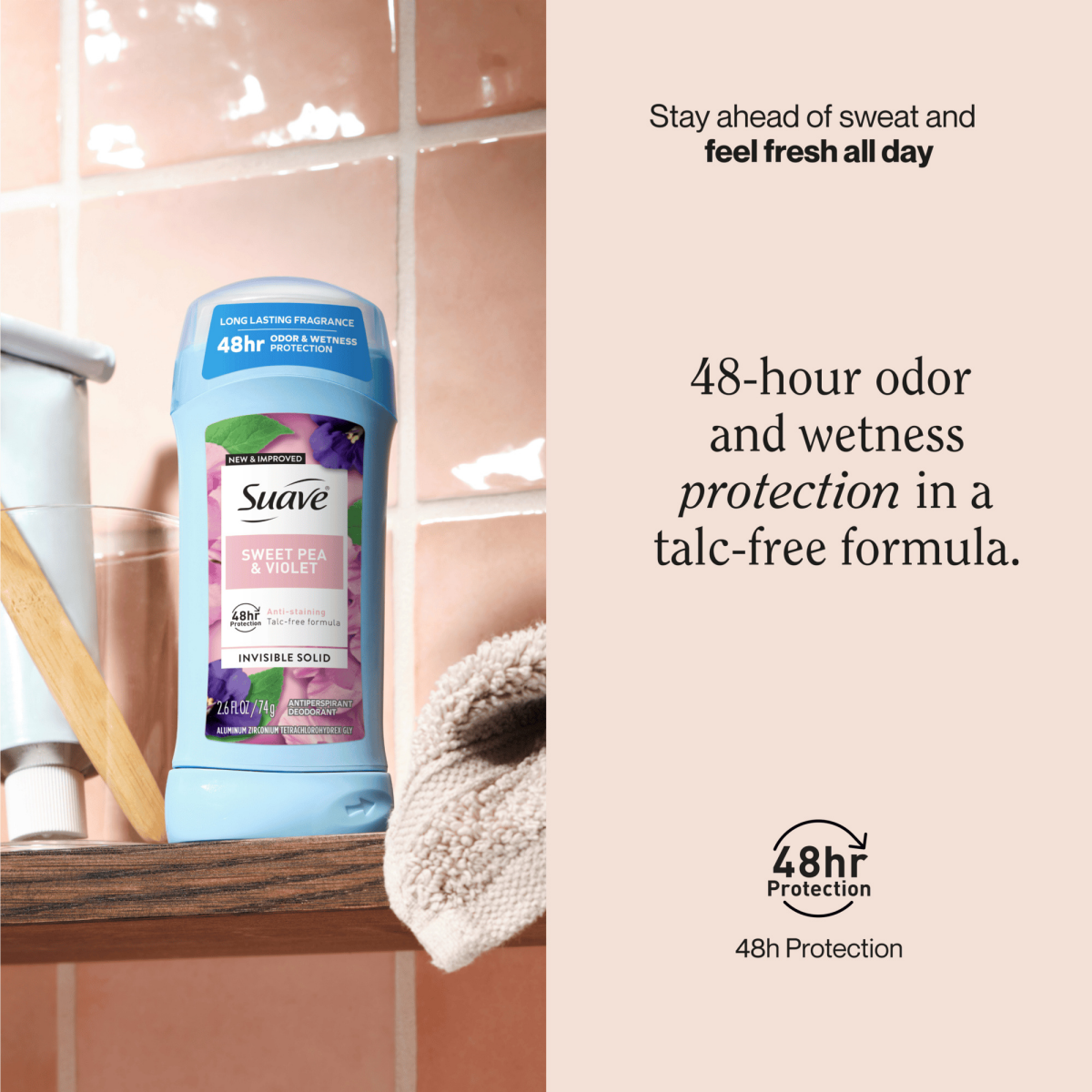 slide 9 of 25, Suave Deodorant Antiperspirant Deodorant Stick Sweet Pea Violet, 2.6 oz 2 Count, 2 ct; 2.6 oz