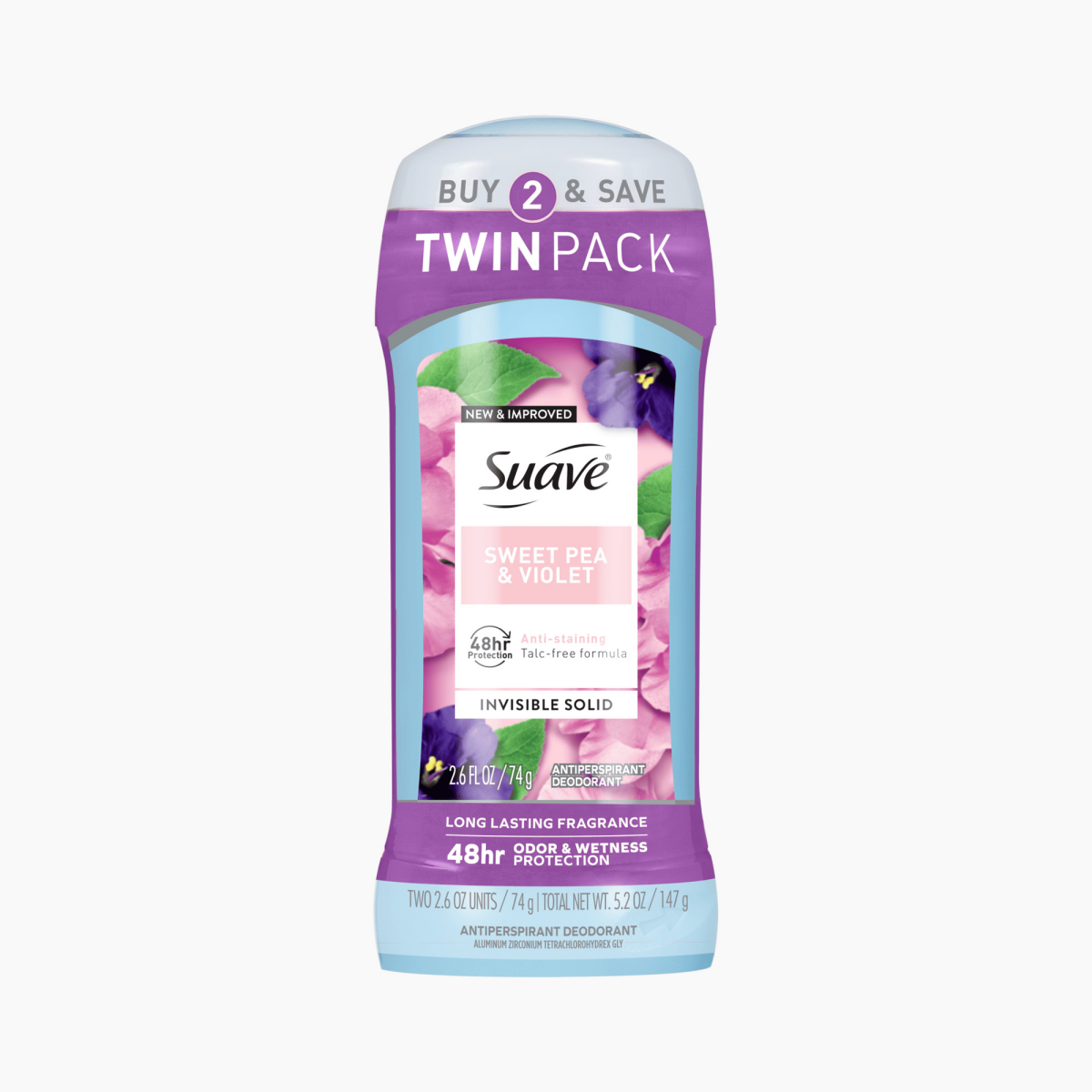 slide 1 of 25, Suave Deodorant Antiperspirant Deodorant Stick Sweet Pea Violet, 2.6 oz 2 Count, 2 ct; 2.6 oz