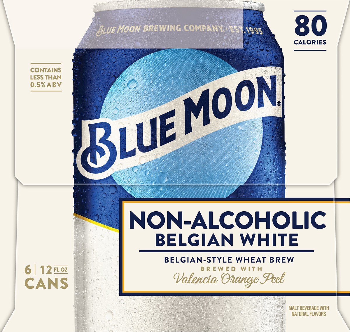 slide 5 of 13, Blue Moon Non Alcoholic Belgian Style Wheat Beer 0.45% 6 Pack, 12 fl oz Cans, 12 fl oz
