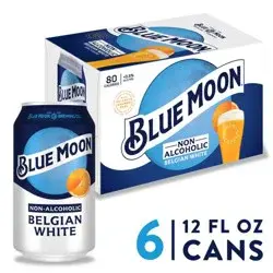 Blue Moon Non-Alcoholic Belgian White Blue Moon Non Alcoholic Belgian Style Wheat Beer 0.45% 6 Pack, 12 fl oz Cans