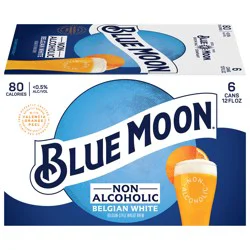 Blue Moon Non Alcoholic Belgian Style Wheat Beer 0.45% 6 Pack, 12 fl oz Cans