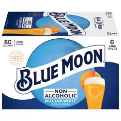 Blue Moon Non Alcoholic Belgian Style Wheat Beer 0.45% 6 Pack, 12 fl oz Cans
