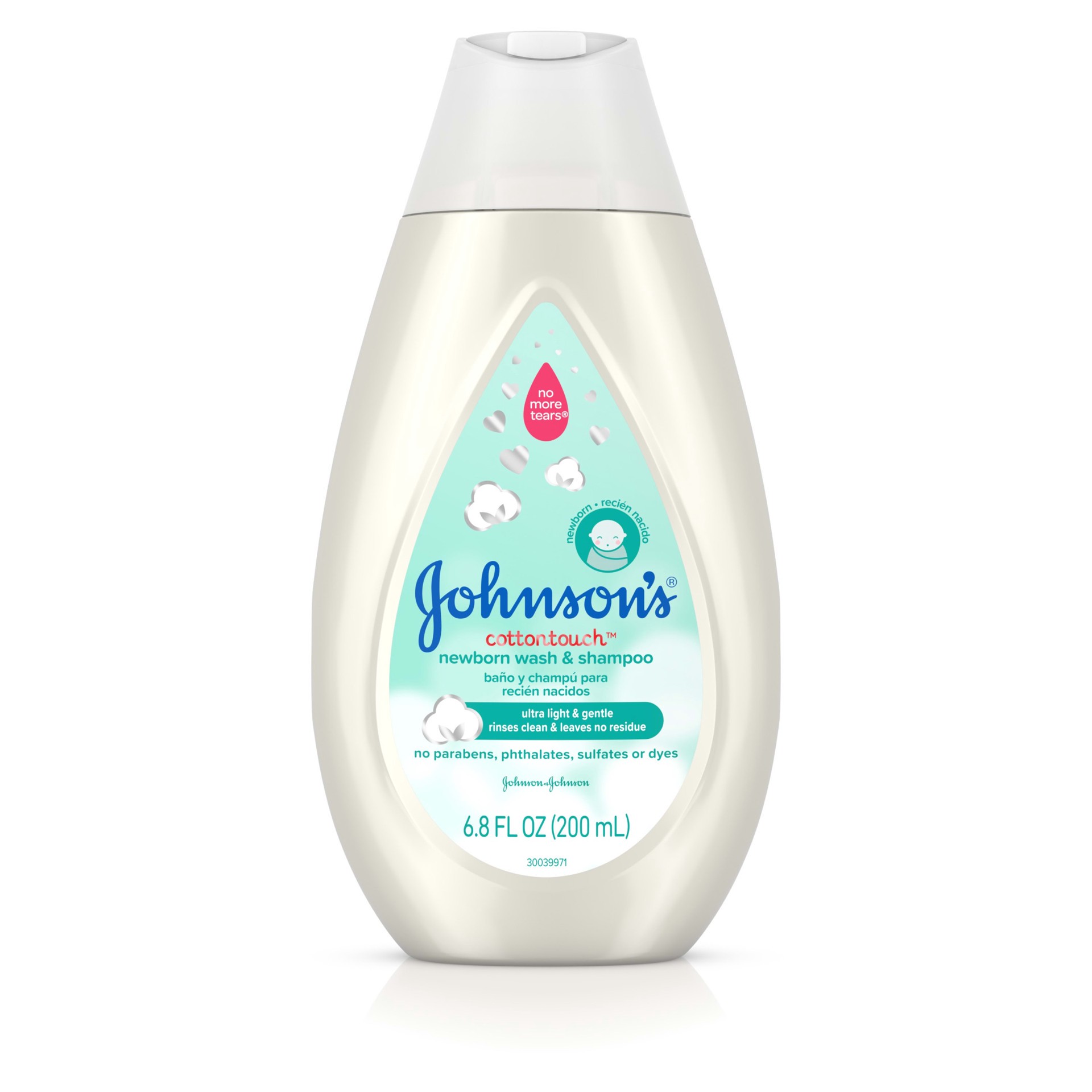 slide 1 of 4, Johnson's CottonTouch Newborn Baby Wash & Shampoo with No More Tears, Hypoallergenic and Paraben-Free Moisturization for Sensitive Skin, Made with Real Cotton, 6.8 fl. oz, 6.8 fl oz