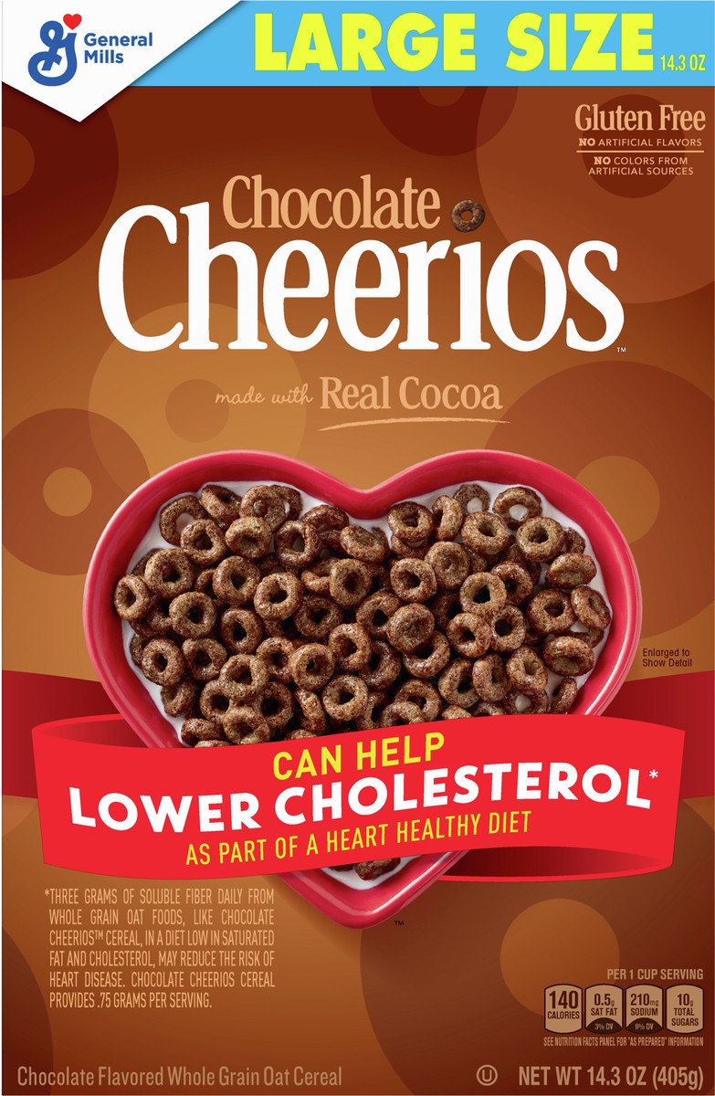 slide 3 of 9, Cheerios Chocolate Cheerios, Heart Healthy Cereal, Large Size, 14.3 OZ, 14.3 oz