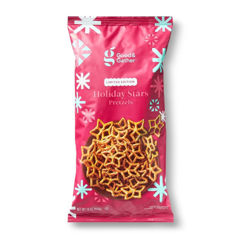 slide 1 of 4, Holiday Star/Snowflake Shaped Pretzels - 16oz - Good & Gather™, 16 oz