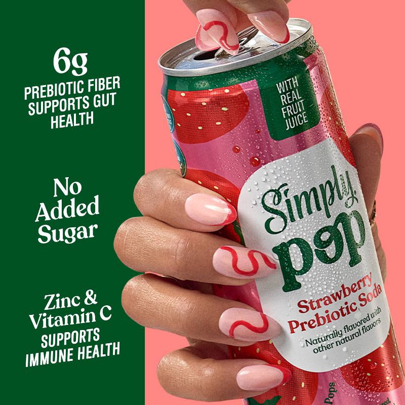 slide 3 of 11, Simply Beverages Simply Pop Strawberry Prebiotic Soda - 12 fl oz Slim Can, 12 fl oz