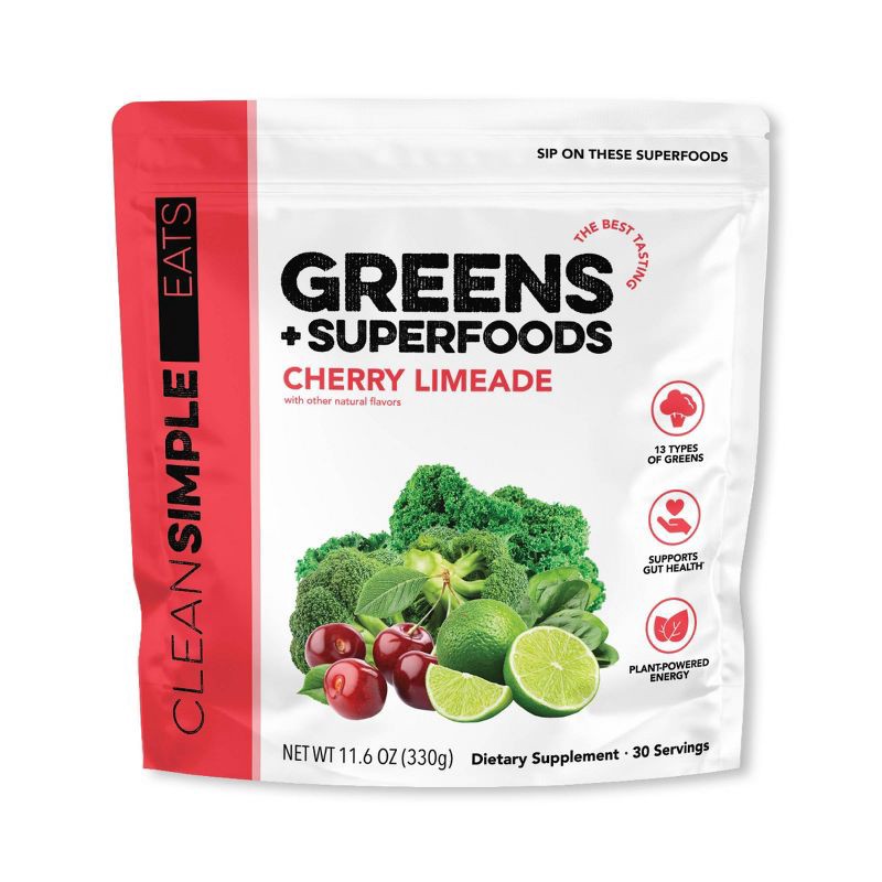 slide 2 of 7, Clean Simple Eats Greens Supplement Powder - Cherry Limeade - 11.6oz/30 Servings, 11.6 oz, 30 servings
