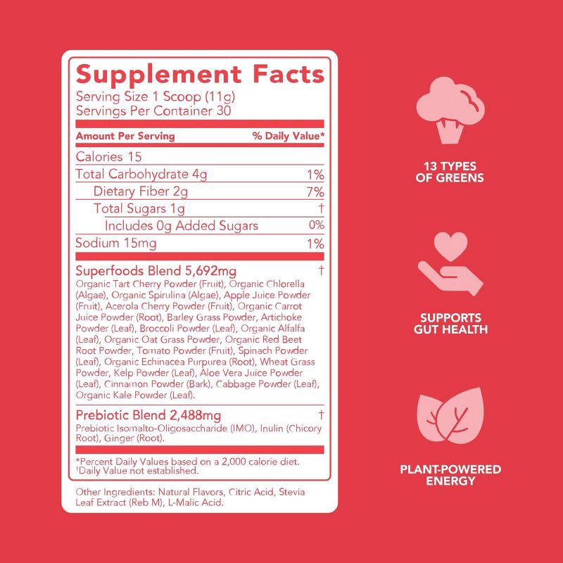 slide 5 of 7, Clean Simple Eats Greens Supplement Powder - Cherry Limeade - 11.6oz/30 Servings, 11.6 oz, 30 servings