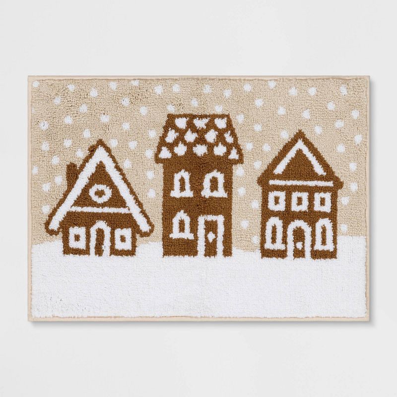 slide 1 of 4, 17"x24" Gingerbread House Christmas Bath Rug Brown/White - Wondershop™, 1 ct
