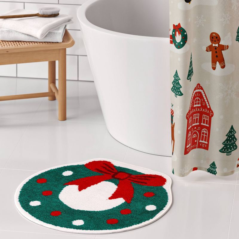 slide 2 of 4, 21"x21" Wreath Christmas Bath Rug Green/Red - Wondershop™, 1 ct